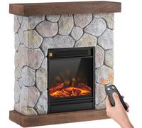 BAKAJI Cheminée murale électrique avec cadre aspect pierre - 2000 W - Silencieuse - Design moderne - Chauffage mural - Thermostat numérique - Effet feu réaliste (Cortina)