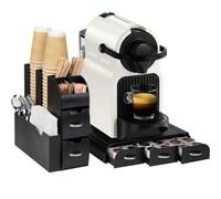 BAKAJI Coffee Station avec boîte à capsules et tiroir sous machine à café en plastique noir, multi-compartiments, porte-dosettes pour coin bar, organisateur porte-capsules dosettes café
