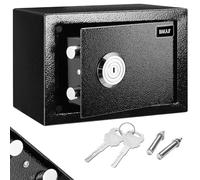 BAKAJI Coffre-fort de sécurité en acier avec clé à double serrure, boîte mécanique anti-effraction, résistante au feu avec 2 boulons pour fixation murale 23 x 17 x 17,3 cm