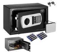 BAKAJI Coffre-fort électronique de sécurité avec boîte de batterie externe, boîte à valeurs et documents anti-effraction pour maison, hôtel, installation murale ou indépendante, 31 x 20 x 20 cm (Noir)