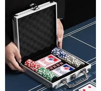 BAKAJI Coffret de Poker en Aluminium, Lot de Jeu Professionnel avec 2 Jeux de Cartes, 5 écrous, Bouton de concessionnaire, Valise de Haute qualité, idéale pour Texas Hold'em et Blackjack (100 fiches)