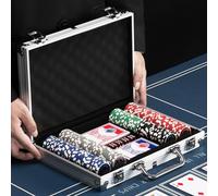 BAKAJI Coffret de Poker en Aluminium, Lot de Jeu Professionnel avec 2 Jeux de Cartes, 5 écrous, Bouton de concessionnaire, Valise de Haute qualité, idéale pour Texas Hold'em et Blackjack (200 fiches)