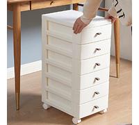 BAKAJI Commode à roulettes, 6 tiroirs Bas, Blanche, poignées, pour Chambre, école et Bureau, Meuble de Rangement sur roulettes 27 x 37,5 x 65 cm