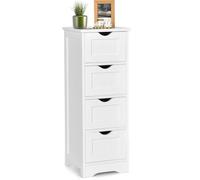 BAKAJI Blanc 30 x 30 x 82 cm Meuble de Salle de Bain 4 tiroirs avec étagère en Bois MDF, Panneau de Fibres à densité Moyenne