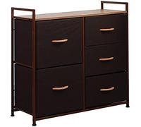 BAKAJI Commode en Tissu avec 5 tiroirs Structure en métal et Plateau supérieur en MDF, Meuble Polyvalent et spacieux idéal pour entrée, Chambre à Coucher, Salon, 77,5 x 83 x 29 cm (Marron)