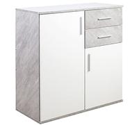 BAKAJI Commode Meuble Buffet 2 Portes, 2 étagères, Armoire spacieuse, Design Minimal, Chambre à Coucher, Salon, décoration Maison, Bureau, Robuste, Multi-usages (Ciment et Blanc)