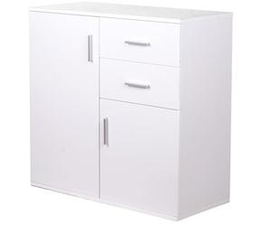 BAKAJI Commode Meuble Buffet 2 Portes 2 tiroirs Armoire spacieuse Design Minimal Chambre à Coucher Salon mobilier Maison Bureau Robuste Robuste Multifonction (Blanc)