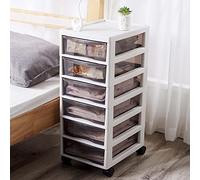 BAKAJI Commode peu encombrante avec 6 tiroirs de rangement transparent, chariot en polypropylène avec 4 roues et structure robuste blanche, organisateur multifonction 27 x 34,5 x 65 H cm