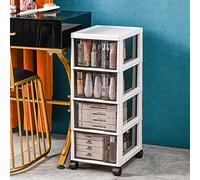 BAKAJI Commode peu encombrante avec tiroirs, étagères de rangement, transparent, chariot en polypropylène avec 4 roues et structure robuste blanche, organiseur polyvalent, grande capacité (4 tiroirs)