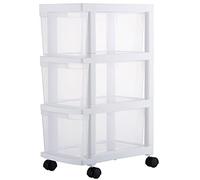 BAKAJI Commode peu encombrante de rangement, chariot fin transparent en polypropylène avec 4 roues et structure robuste polyvalente, organisateur grande capacité, résistant aux rayons UV (3 étagères)