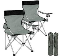 BAKAJI Couple Pliant Camping Chaises avec Sac Camping Mer Plage Chaise en Plein Air Pêche Polyester et Acier Inoxydable avec Porte Compartiment Boissons et Smartphones (Gris)