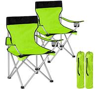 BAKAJI Couple Pliant Camping Chaises avec Sac Camping Mer Plage Chaise en Plein Air Pêche Polyester et Acier Inoxydable avec Porte Compartiment Boissons et Smartphones (Vert)