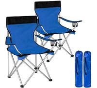 BAKAJI Couple Pliant Camping Chaises avec Sac Camping Mer Plage Chaise en Plein Air Pêche Polyester et Acier Inoxydable avec Porte Compartiment Boissons et Smartphones (Bleu)