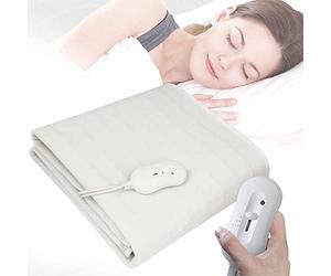 BAKAJI Couverture électrique thermique en tissu polyester, protège-lit chauffant électrique avec télécommande chauffante chauffante pour lit 3 réglages de chaleur (150 x 80 cm unique)