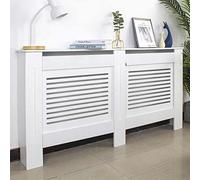 BAKAJI Couvre-radiateur en Bois MDF 152 x 19 x H82 cm Blanc avec Étagère et Décoration à Lattes Horizontales Design Moderne pour Radiateur Standard et Décoration d'Intérieur