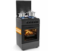 BAKAJI Cuisine d'extérieur alimentée à gaz avec four et 4 feux, cuisinière avec brûleurs et grilles amovibles en fonte avec meuble et allumage ergonomique, idéale pour l'extérieur et l'intérieur (noir