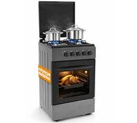 BAKAJI Cuisine d'extérieur alimentée à gaz avec four et 4 feux, cuisinière avec brûleurs et grilles amovibles en fonte avec meuble et allumage ergonomique, idéale pour l'extérieur et l'intérieur (gris