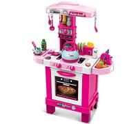 BAKAJI- Cuisine Jouet Enfants lumières Sons et Bouilloire Fonctionnelle 29 Accessoires Rose, 8051739529487, 87 x 64 x 29 cm