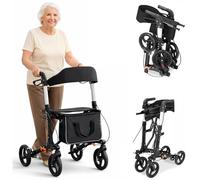 BAKAJI Déambulateur pliable avec assise pour personnes âgées, handicapées et personnes à mobilité réduite, Walker avec sac et poignées ergonomiques, assistance avec freins et hauteur réglable