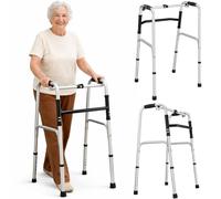BAKAJI Déambulateur pour personnes âgées pliable avec structure légère en aluminium, peu encombrant, Walker Dispositif d'aide pour personnes handicapées à mobilité réduite, hauteur réglable 77,8