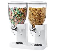BAKAJI Distributeur pour céréales, pâtes, Bonbons, Desserts, Fruits secs Simple avec Roulette, Double récipient de 8 L et doseur intérieur, Blanc