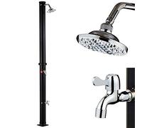 BAKAJI Douche Solaire pour Jardin, Piscine extérieure, Camping, réservoir 35 l avec Pomme de Douche réglable, Lave Pieds, mélangeur d'eau Chaude, raccord Tuyau de Jardin, Dimensions 220 x 16,5 x 16,5
