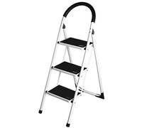 Bakaji échelle escabeau pliable gain de place avec marches antidérapant et barre d'appui de sécurité Tabouret escabeau structure en acier et revêtement en caoutchouc Charge maximale 150 kg