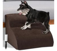 BAKAJI Échelle pour Animaux domestiques avec 2 marches et Rouleau, revêtement Amovible en Tissu côtelé, Rampe pour Chats et Chiens âgés, échelle Rembourrage Mousse Haute densité (Marron)