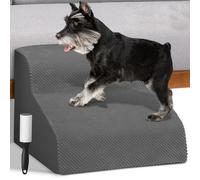 BAKAJI Échelle pour Animaux domestiques avec 2 marches et Rouleau, revêtement Amovible en Tissu côtelé, Rampe pour Chats et Chiens âgés, échelle Rembourrage Mousse Haute densité (Gris)
