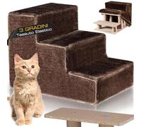 BAKAJI Échelle pour Animaux domestiques avec 3 marches et revêtement Amovible en Peluche, Rampe pour Chats et Chiens âgés, échelle avec Rembourrage Haute densité, 45,5 x 36 x 34 cm… (Marron)