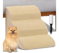 BAKAJI Échelle pour Animaux domestiques avec 3 marches et Rouleau, revêtement Amovible en Tissu côtelé, Rampe pour Chats et Chiens âgés, échelle de Rembourrage en Mousse Haute densité (Beige)