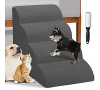 BAKAJI Échelle pour Animaux domestiques avec 4 marches et Rouleau, revêtement Amovible en Tissu côtelé, Rampe pour Chats et Chiens âgés, échelle Rembourrage Mousse Haute densité (Gris)
