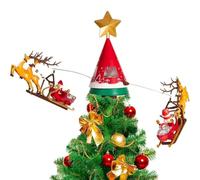 BAKAJI Embout Rotatif avec traîneaux de père Noël et Rennes, décoration de Sapin Lumineux avec lumières LED Blanc Chaud, décorations de Noël Musicales pivotantes avec Fixation USB