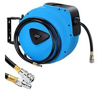 Bakaji Enrouleur de tuyau d'air comprimé avec tuyau 30 m raccord 1/4" fixation murale système verrouillage automatique, gain de place, accessoire compresseur d'air comprimé, pression maximale 18 bar