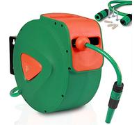 Bakaji Enrouleur de tuyau d'eau avec blocage automatique, fixation murale, tuyau en PVC, support mural orientable à 180 ° (20 m)