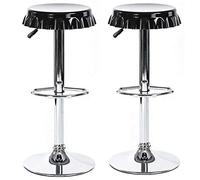 BAKAJI Ensemble 2 Tabourets Bar Et Cuisine Haute Forme Bouchon De Bouteille Pivotant Repose-pieds Chrome/Noir Maison Cuisine Salon Salle À Manger Maison Design Tabouret
