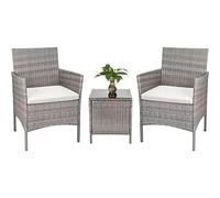 BAKAJI Ensemble de Meubles de Jardin 2 fauteuils et 1 Table Basse en rotin PE imperméable pour extérieur avec Coussins Beige, mobilier de terrasse, Jardin, extérieur, Salon résistant aux intempéries