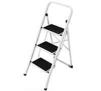 Bakaji Escabeau Pliable carré Gain de Place avec marches antidérapantes et poignée de sécurité, Tabouret Structure en Acier et revêtement en Caoutchouc, Charge maximale 150 kg (3 marches)
