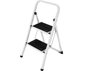 Bakaji Escabeau Pliable carré Gain de Place avec marches antidérapantes et poignée de sécurité Tabouret échelle Structure en Acier et revêtement en Caoutchouc, Charge maximale 150 kg (2 marches)