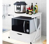 BAKAJI Étagère à Micro-Ondes, Structure en métal avec étagère en Bois MDF et tiroir Organisateur étagère Porte-Outils de Cuisine, Design Moderne, 54 x 35 x 50 cm (Blanc), Moyenne