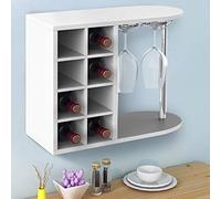 BAKAJI Étagère Cave à Bouteilles à vin pour spiritueux Mural ou Table, Structure en Bois Cave avec 2 étagères 8 Places Porte-Bouteilles et Porte-gobelets en métal 42 x 52 x 28 cm (Blanc)