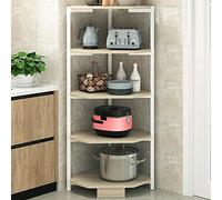 BAKAJI Étagère d'angle à 5 étagères, Structure en métal, Plateaux en Bois, bibliothèque, étagères à Angle Polyvalent, Dimensions 40 x 40 x 120 cm, Design Moderne Industriel (Blanc), Taille Unique