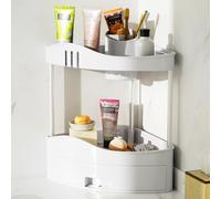 BAKAJI Étagère d'angle de Salle de Bain avec tiroir, Organisateur Multi-étagères en Plastique Dur, unité d'étagères d'angle de Rangement, étagère Minimale pour Salle de Bain, Cuisine, Bureau, Maison