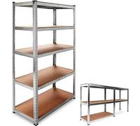 BAKAJI Étagère de Rangement à 5 Niveaux, 40 x 90 x 180 cm, Capacité 875 kg, Planches Réglables, Style Industriel, pour Cuisine, Salon, Garage d'entrepôt, Argent