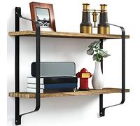 BAKAJI Étagère Murale à 2 étagères, Structure en métal Noir, étagères en Bois MDF, Design Moderne, étagère de bibliothèque Multi-usages muraux, Dimensions 61 x 51,5 x 15,5 cm