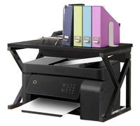 BAKAJI Étagère porte-imprimante peu encombrante en acier et bois, étagère à 1 étagère avec pieds anti glisse pour imprimantes, unité d'étagères support de bureau design industriel (noir + noir)