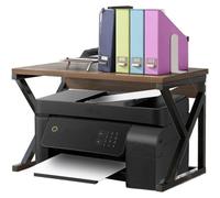 BAKAJI Étagère porte-imprimante peu encombrante en acier et bois, étagère à 1 étagère avec pieds anti glisse pour imprimantes, unité d'étagères support de bureau design industriel (noyer + noir)