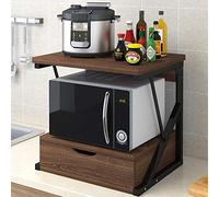 BAKAJI - Étagère pour Micro-Ondes, Structure en métal avec étagère en Bois MDF et tiroir Organisateur, Porte-ustensiles de Cuisine, Design Moderne, 54 x 35 x 50 cm (Noyer)