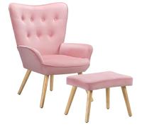 BAKAJI Fauteuil avec Tabouret de Salon, Fauteuil avec Pouf Repose-Pieds de Salon, Chaise pour Chambre rembourrée avec revêtement en Velours Doux, accoudoirs Hauts, Design Moderne (Rose)