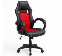 BAKAJI Fauteuil de Bureau de Sport avec 4 Roues pivotantes à 360 ° Modèle Racer Gaming Design Extra Luxueux en Similicuir Noir et Tissu (Rouge)